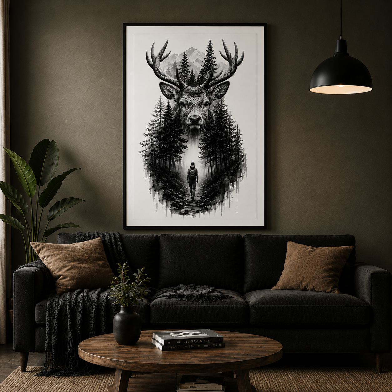 Majestic Deer Wall Art with Mountain Forest Landscape