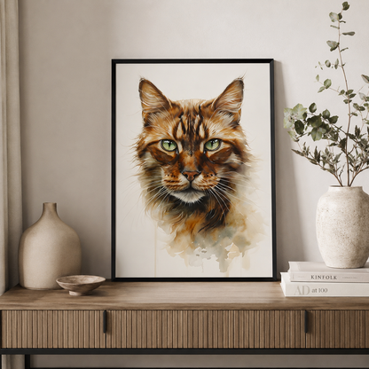 Majestic Tabby Cat | Pet Art for Cat Lovers | Warm Watercolor