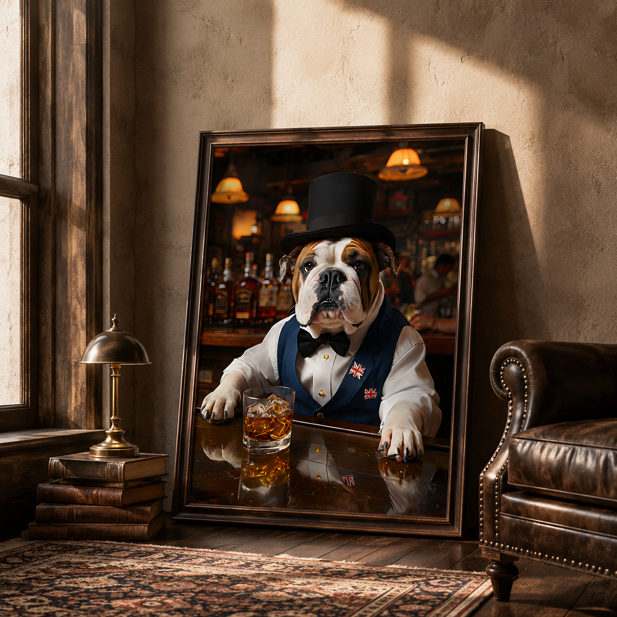 Gentleman Bulldog Bartender | Quirky Bar & Pub Decor | Humorous Pet Art