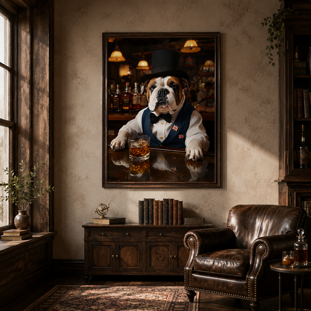 Gentleman Bulldog Bartender | Quirky Bar & Pub Decor | Humorous Pet Art