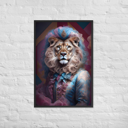 Ready to hang art print featuring a lion in exaggerated, elegant historical fashion.