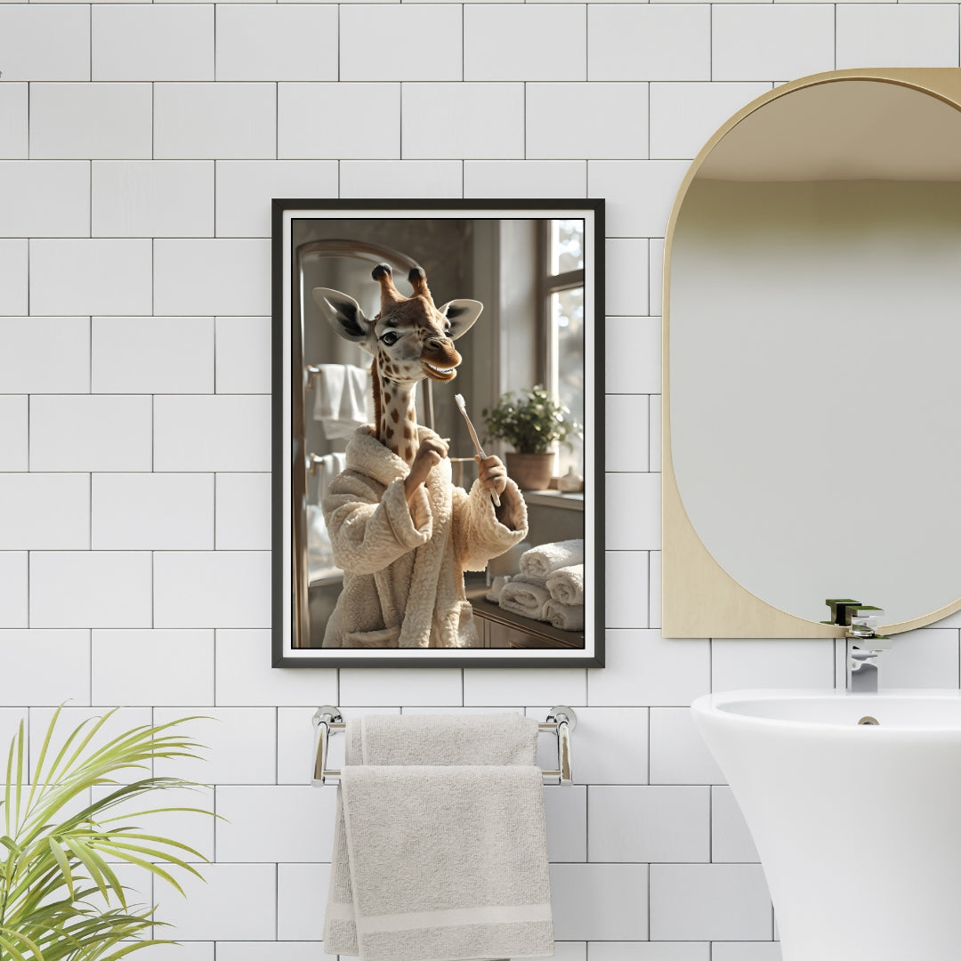 Funny Giraffe Bathroom Wall Art – Printable Animal Set in Robe & Tub
