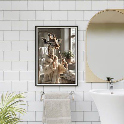 Funny Giraffe Bathroom Wall Art – Printable Animal Set in Robe & Tub