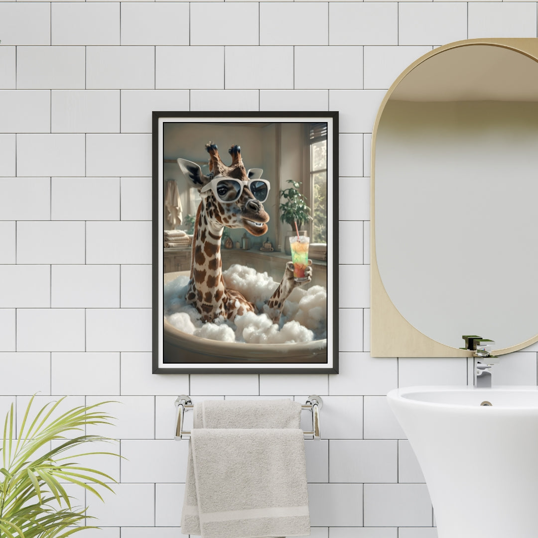 Funny Giraffe Bathroom Wall Art – Printable Animal Set in Robe & Tub