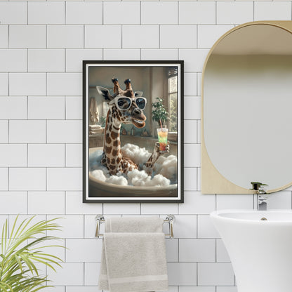 Funny Giraffe Bathroom Wall Art – Printable Animal Set in Robe & Tub