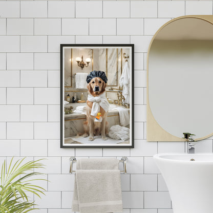Set of 3 Funny Golden Retriever Prints – Relaxing Dog Bathtub Wall Art