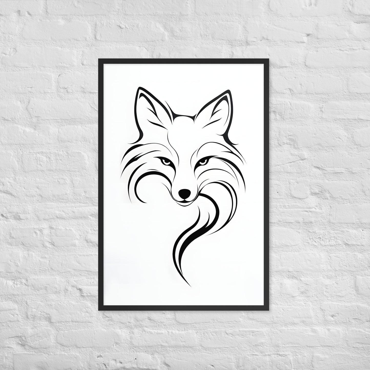 A full view of the framed minimalist fox print, showing its clean lines and its fit for a Scandinavian or contemporary style.