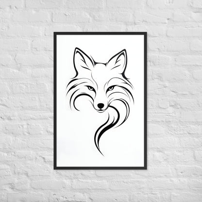 A full view of the framed minimalist fox print, showing its clean lines and its fit for a Scandinavian or contemporary style.