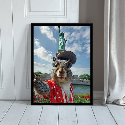 Funny Squirrel Tourist in New York | Statue of Liberty Art Print