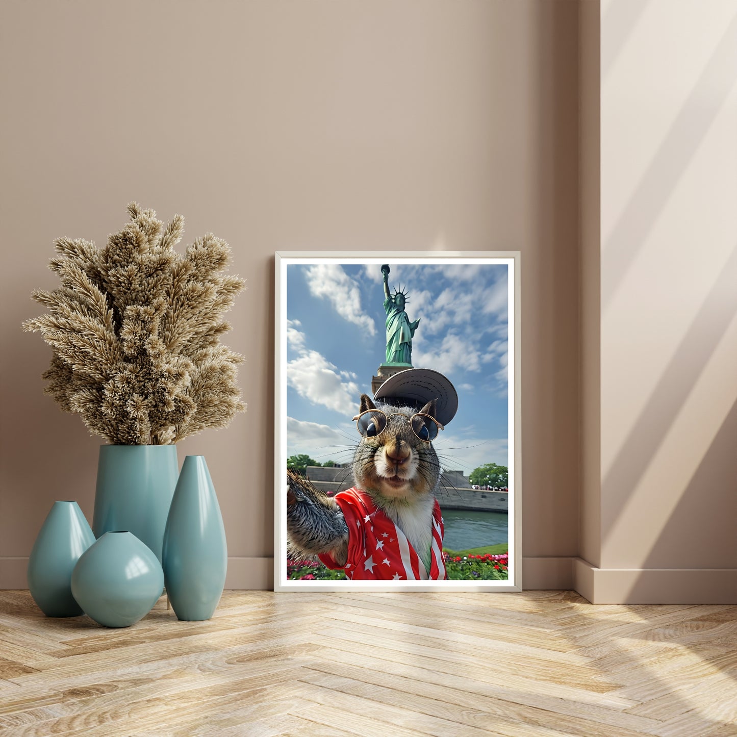 Funny Squirrel Tourist in New York | Statue of Liberty Art Print