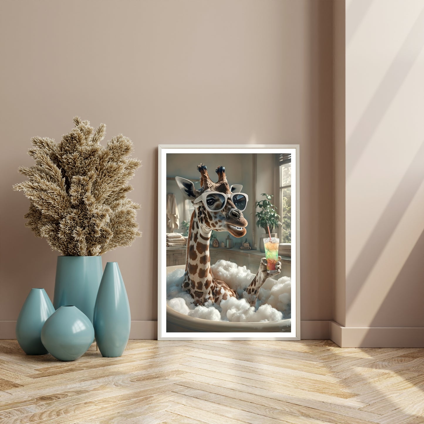 A unique statement piece of an animal in a bathtub, suitable for bathroom or bar cart decor.