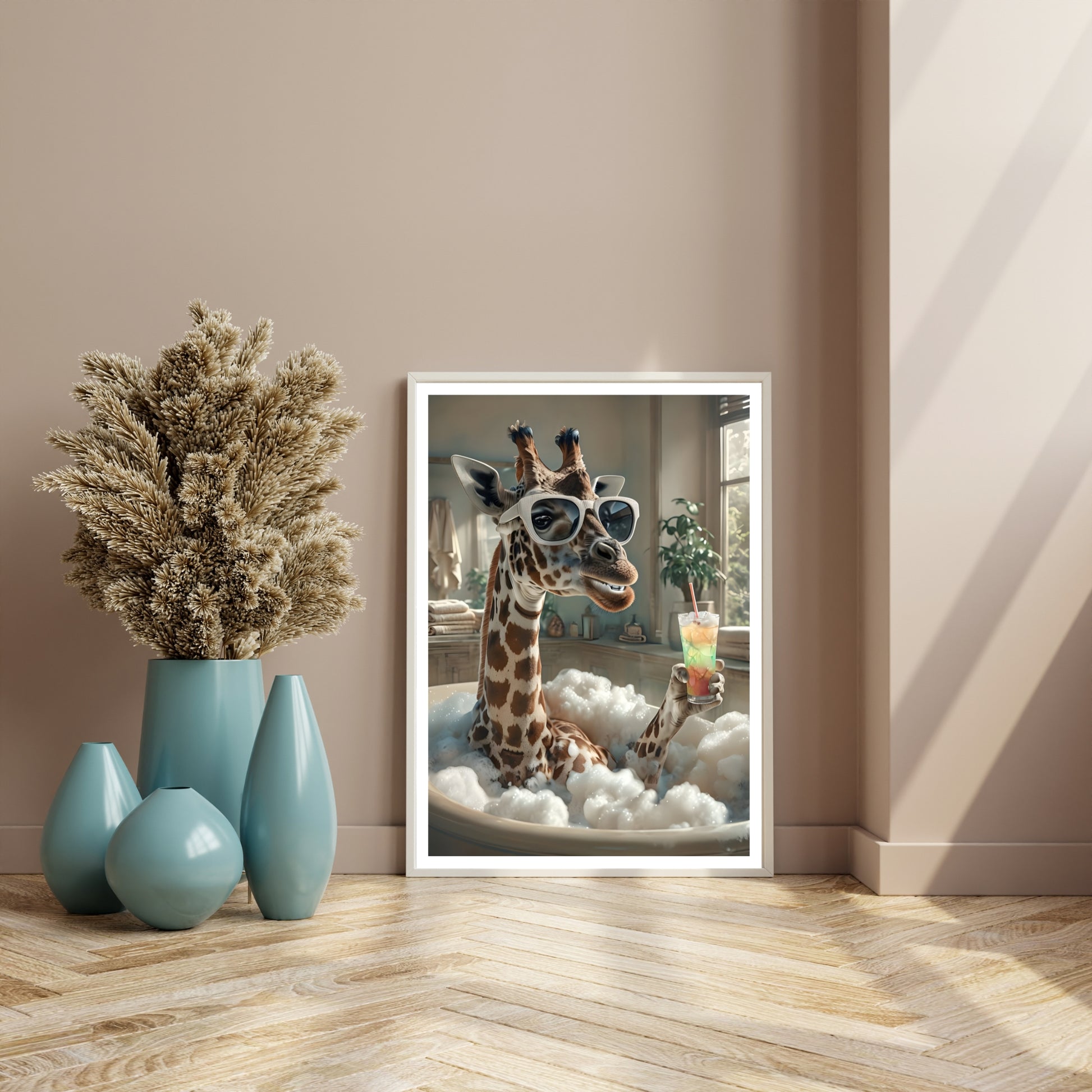 A unique statement piece of an animal in a bathtub, suitable for bathroom or bar cart decor.