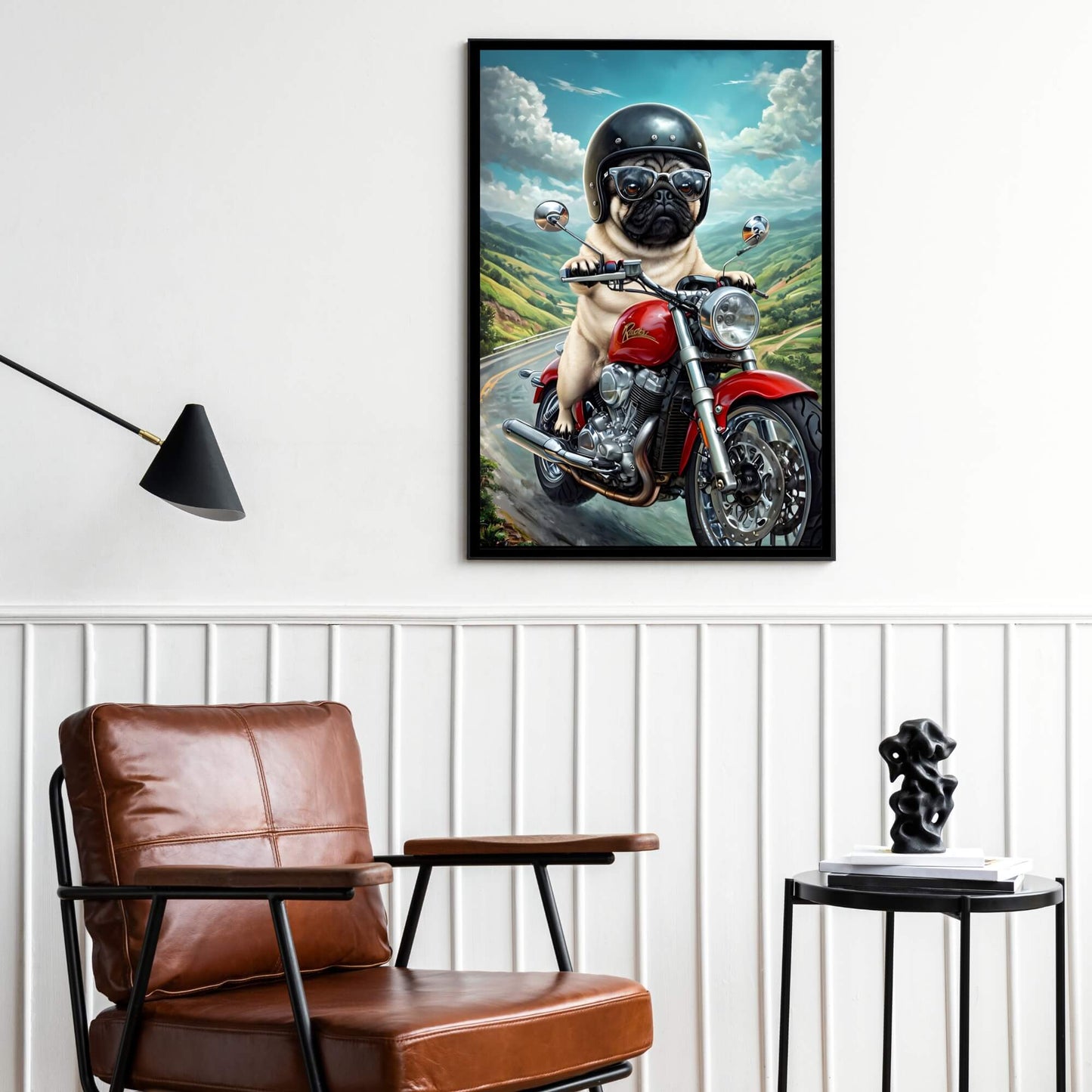 Cool Pug on Motorcycle | Biker Dog Wall Art
