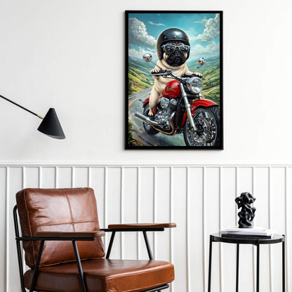 Cool Pug on Motorcycle | Biker Dog Wall Art