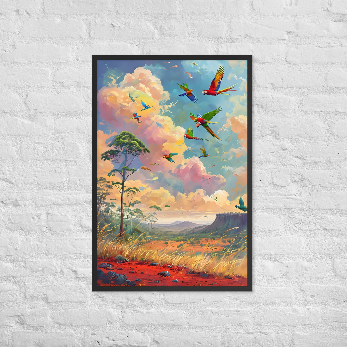 A stunning piece of tropical art, ideal as a gift for bird lovers or anyone who loves vibrant colors.