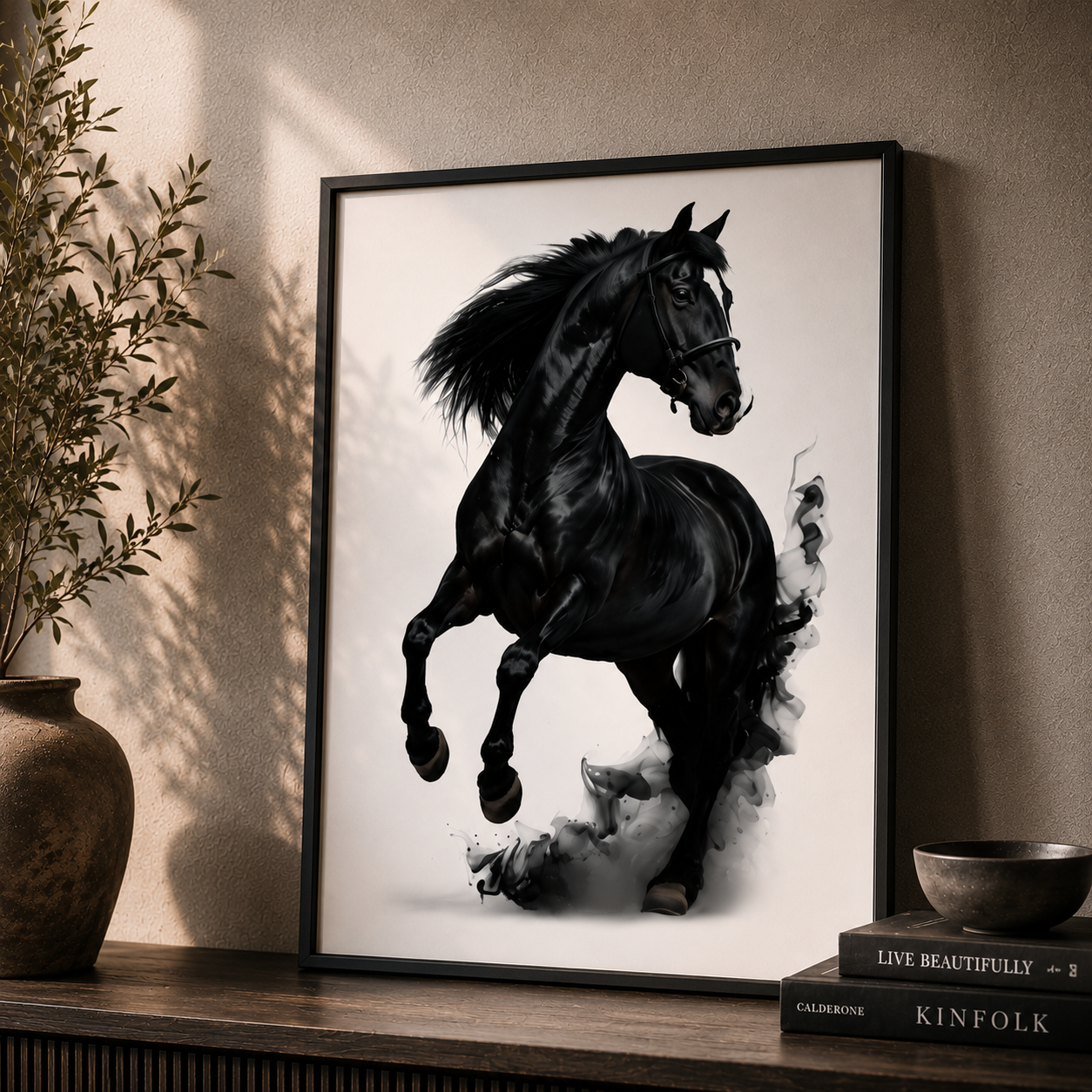 Majestic Black Horse Framed Wall Art