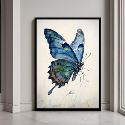 A beautiful blue butterfly watercolor art print 

