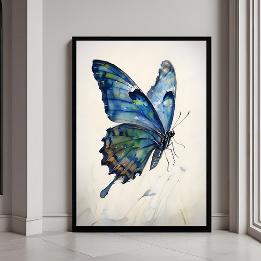 A beautiful blue butterfly watercolor art print 

