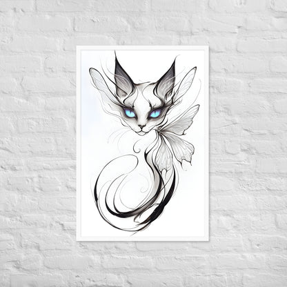 A detailed view of the cat's upper body, emphasizing its piercing blue eyes and elegant features.