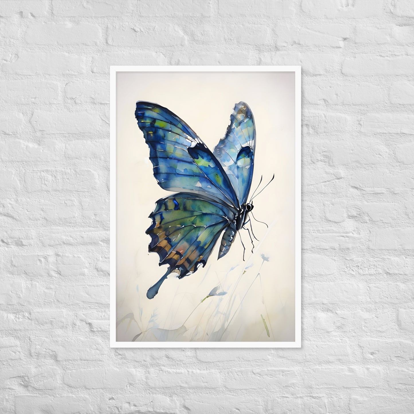 A piece emphasizing the butterfly as a symbol of transformation and delicate beauty in blue and green tones.
