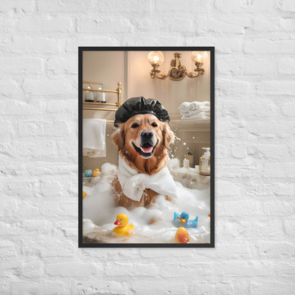 A detailed view highlighting the bubbles and the small, colorful ducks in the tub.