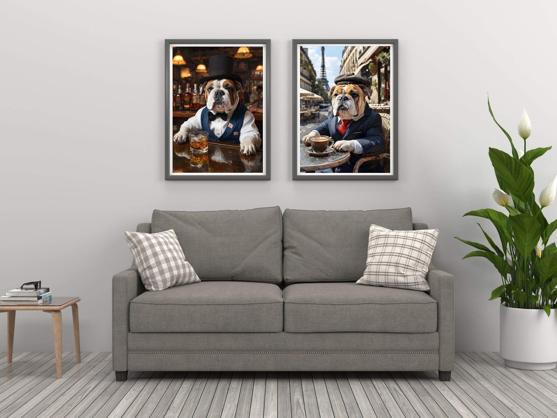 humorous bulldog prints, perfect for a bar-themed room.

