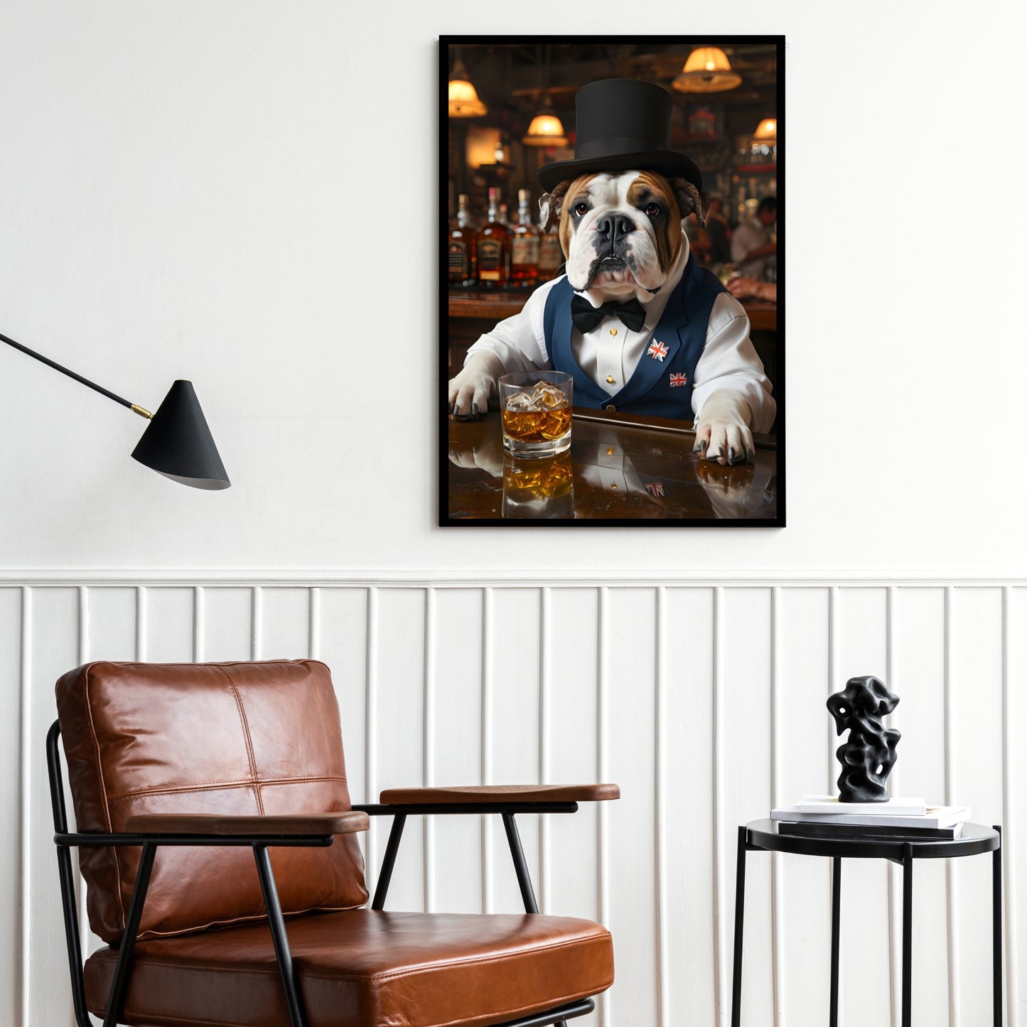 Gentleman Bulldog Bartender | Quirky Bar & Pub Decor | Humorous Pet Art
