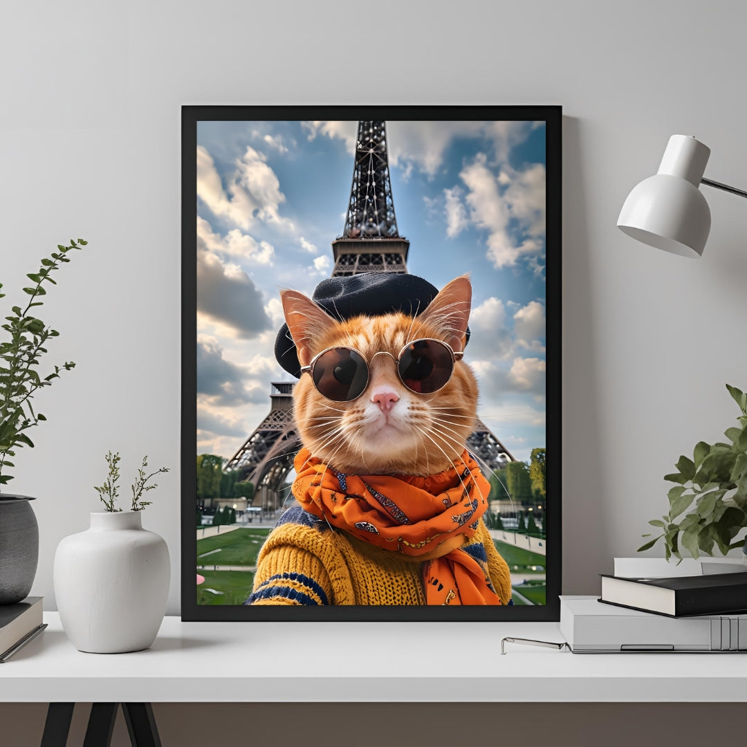 Traveler Cat – Set of 3 Whimsical Wall Art Prints (Paris, Niagara, London)