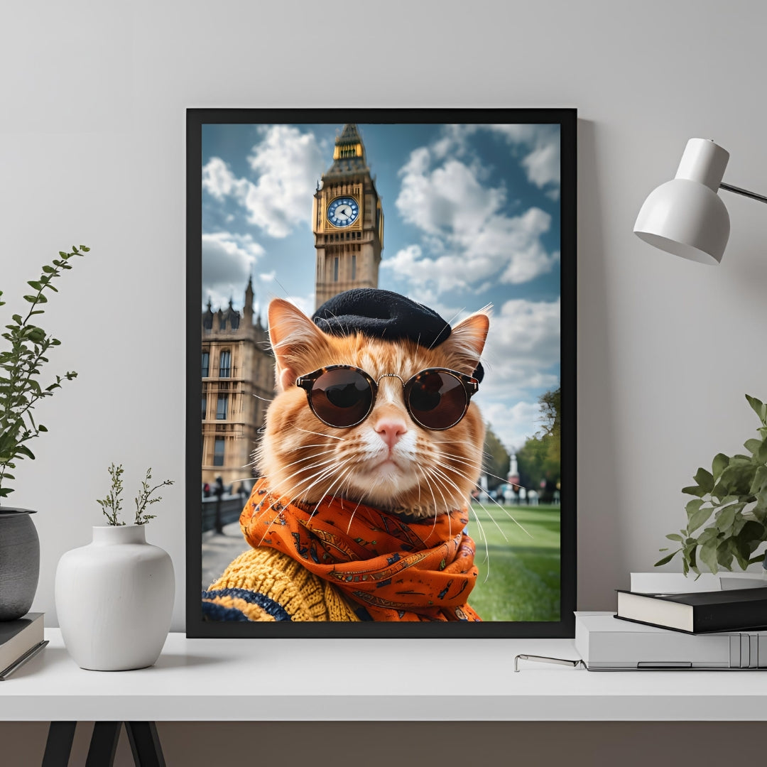 Traveler Cat – Set of 3 Whimsical Wall Art Prints (Paris, Niagara, London)