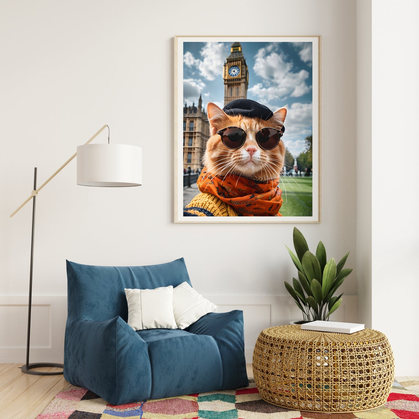 Funny London Cat Art Print | Big Ben Wall Decor