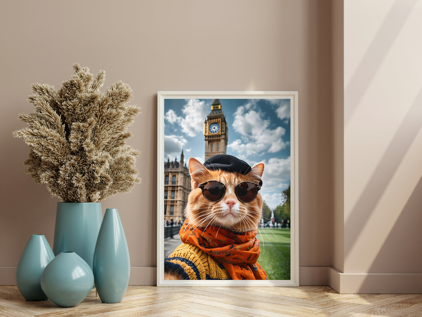 Funny London Cat Art Print | Big Ben Wall Decor