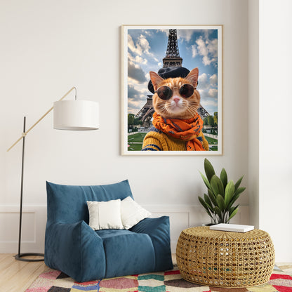 Funny Paris Cat Art Print | Eiffel Tower Decor