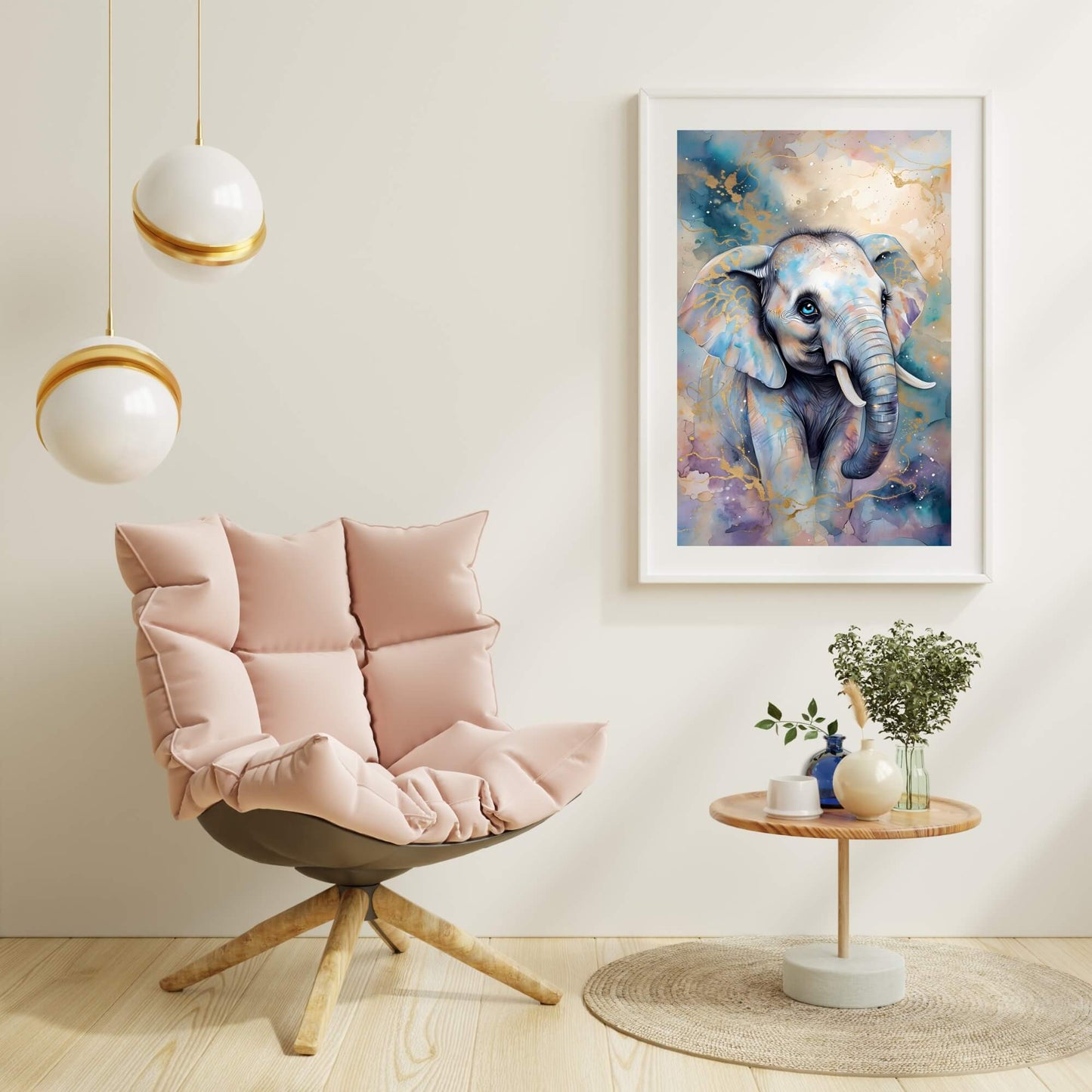 Colorful elephant portrait wall decor in a unique watercolor style.

