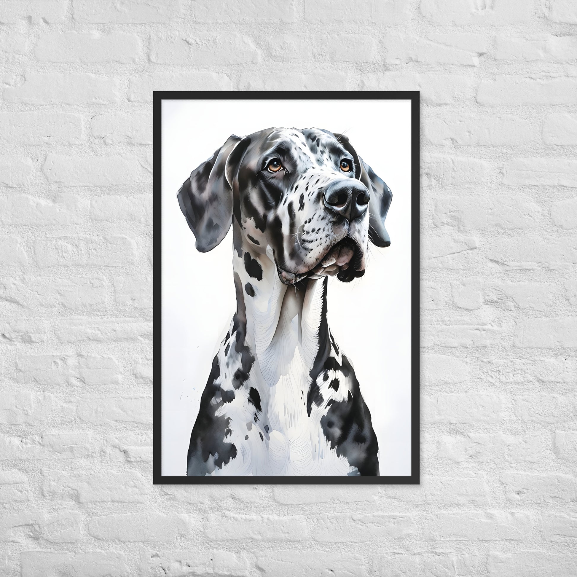 A close-up view capturing the Great Dane's gentle, noble expression and sophisticated look, perfect for an elegant home.