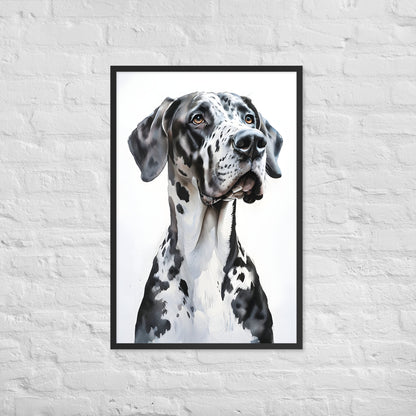 A close-up view capturing the Great Dane's gentle, noble expression and sophisticated look, perfect for an elegant home.