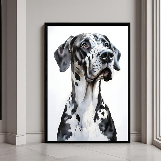 Watercolor Great Dane Art Print – Black & White Dog Printable Wall Decor