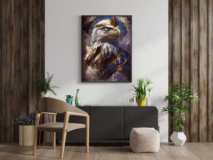 A full-view image of the framed print, showing the eagle's uniform and the elaborate gold and blue background.