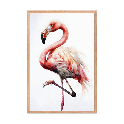 A detailed view emphasizing the flamingo's graceful lines and feminine charm.