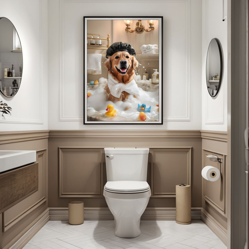 A perfect piece of unique and funny art for a powder room or guest bathroom.
