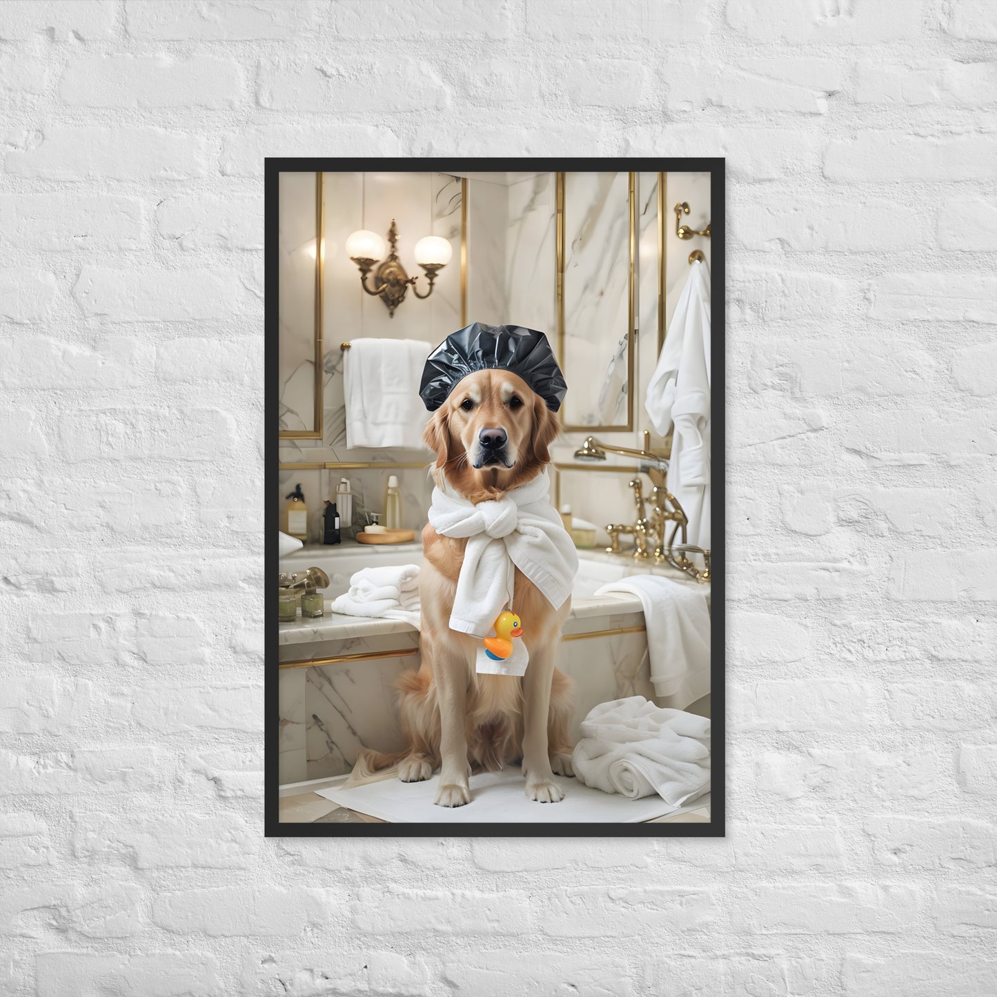 The perfect funny and quirky wall art piece for a powder room or master bathroom.