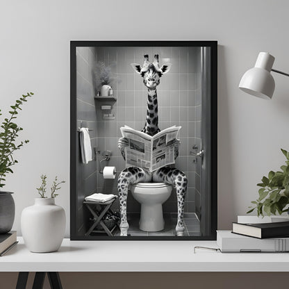 Funny Giraffe Reading Newspaper | Bathroom Art