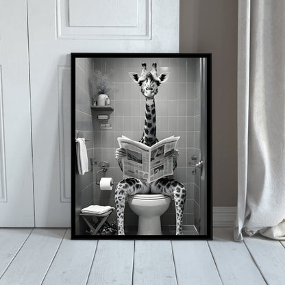 Funny Giraffe Reading Newspaper | Bathroom Art