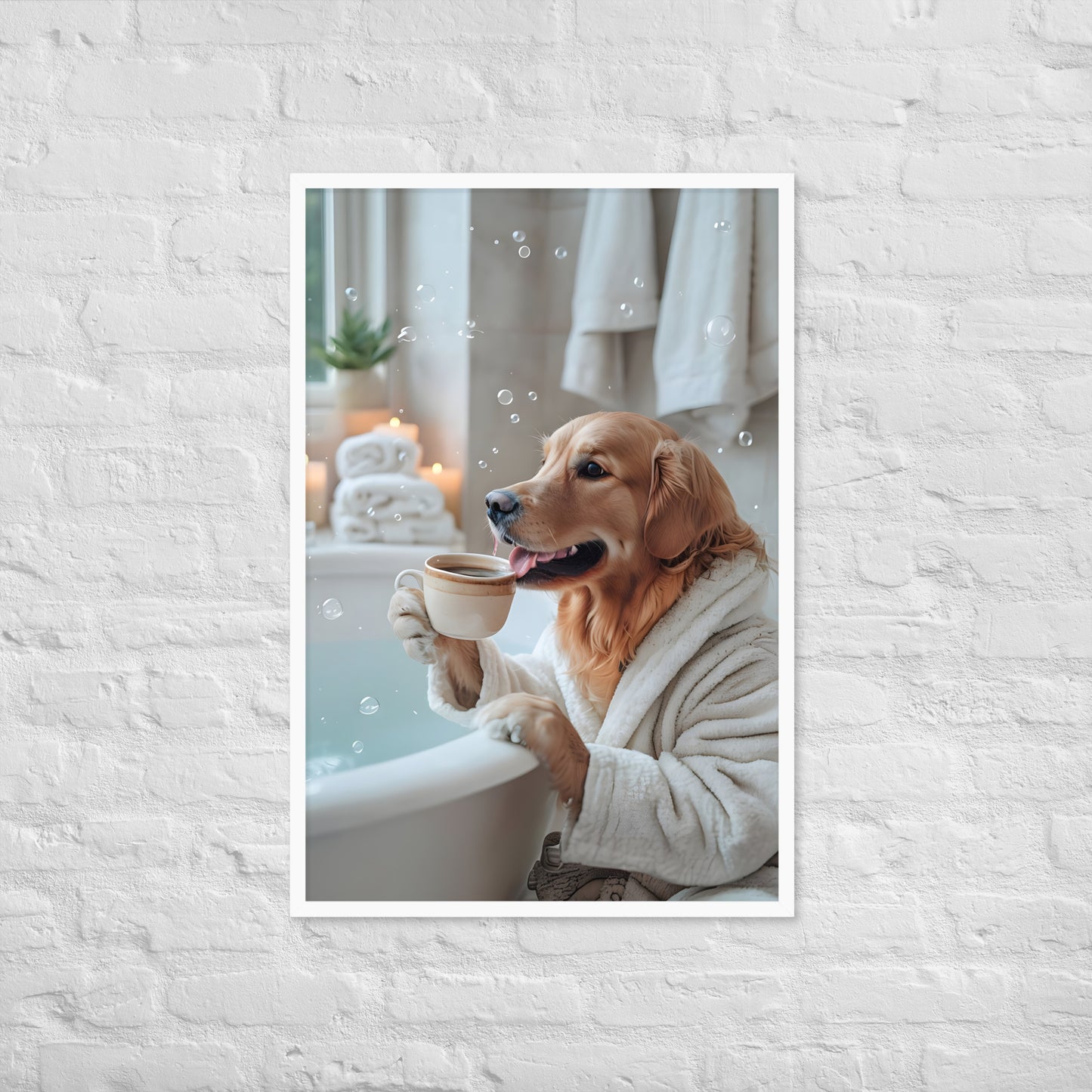 A detailed image of the happy Golden Retriever, capturing a moment of pure relaxation and indulgence.