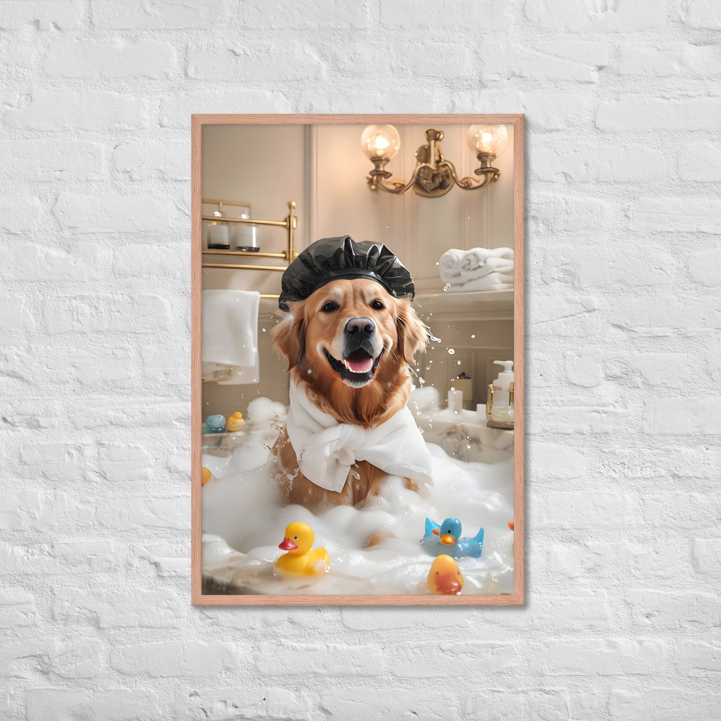 The framed print showcasing the full, high-end, whimsical spa day scene.