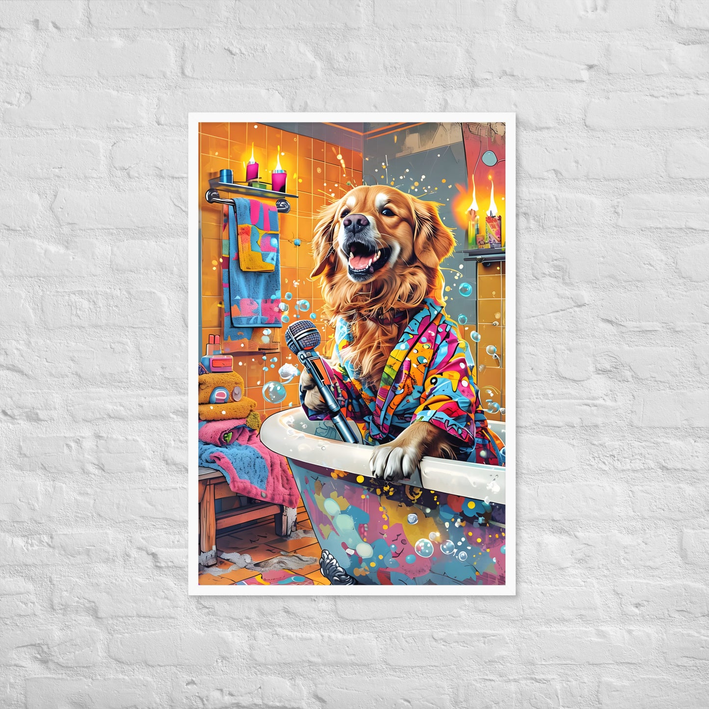 A full-view image of the framed print, showcasing the high-energy, quirky atmosphere of the scene.