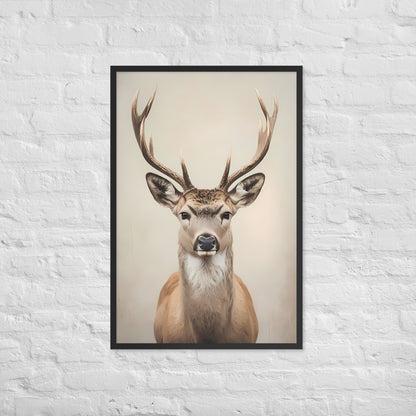 A vibrant and detailed framed art print of a stag, perfect for adding a touch of nature to your home.
