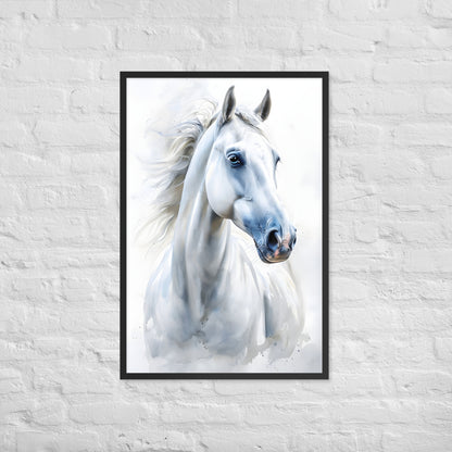  An angled view of the framed watercolor horse print, highlighting its quality and making it an ideal gift for horse lovers.