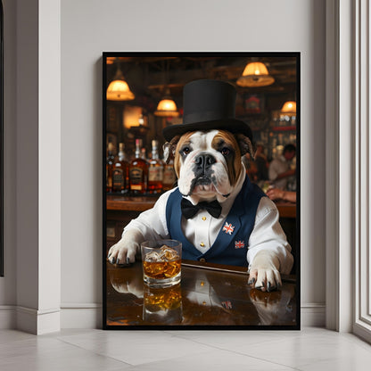 Gentleman Bulldog Bartender | Quirky Bar & Pub Decor | Humorous Pet Art