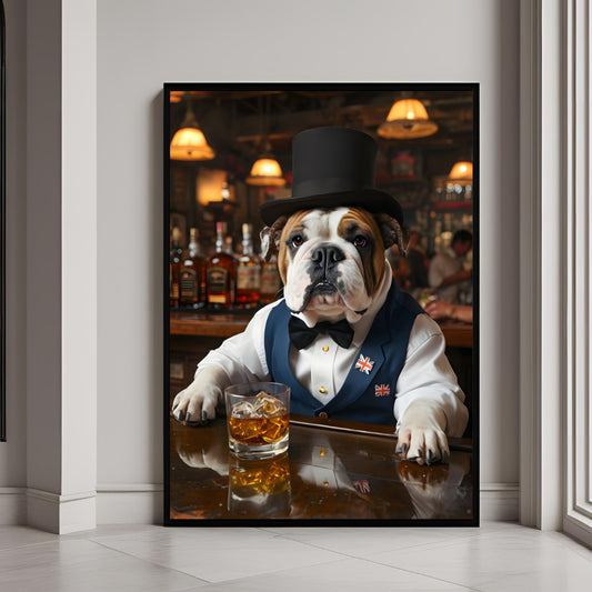 Gentleman Bulldog Bartender | Quirky Bar & Pub Decor | Humorous Pet Art