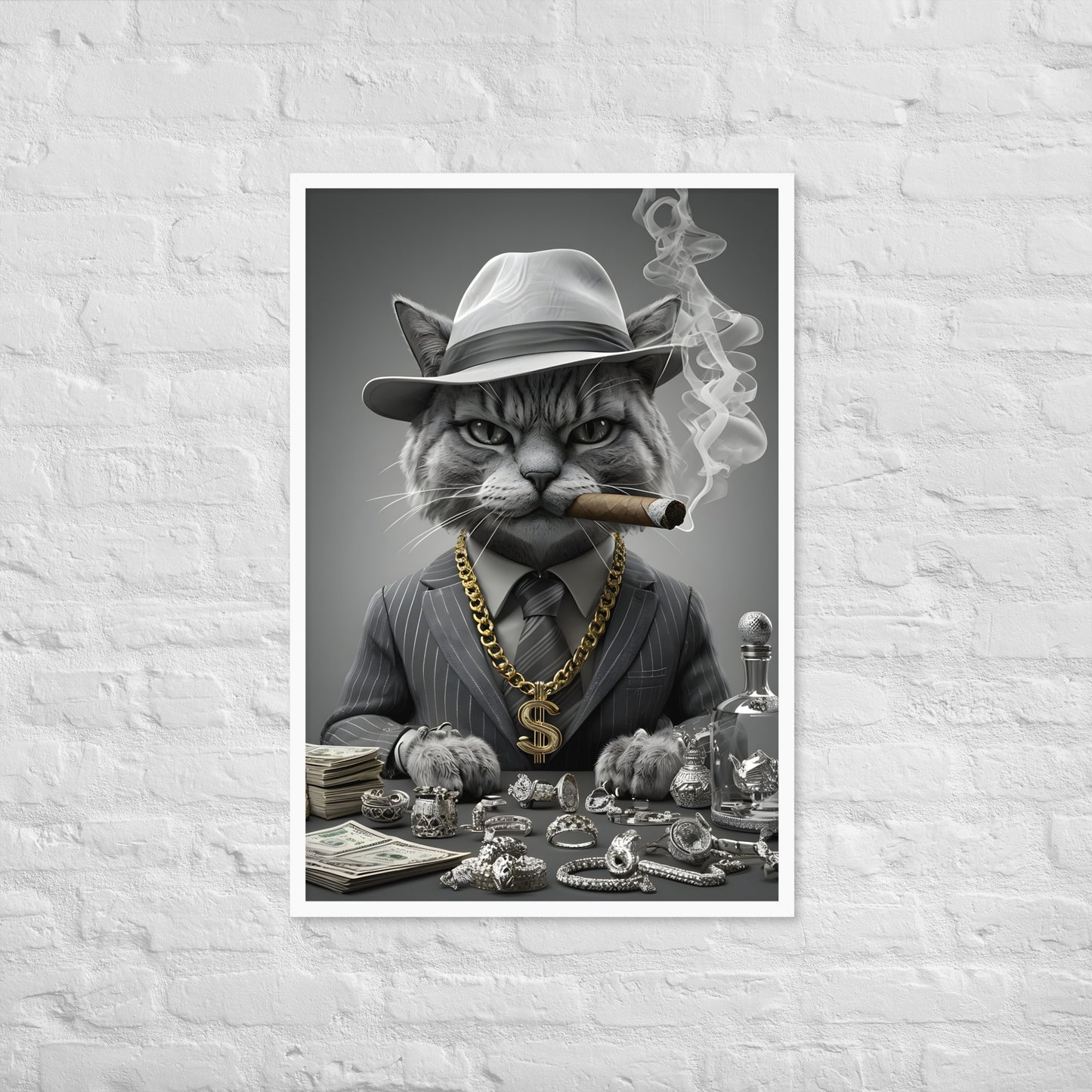 A full view of the framed print, featuring the cinematic, mafia-style lighting and composition.